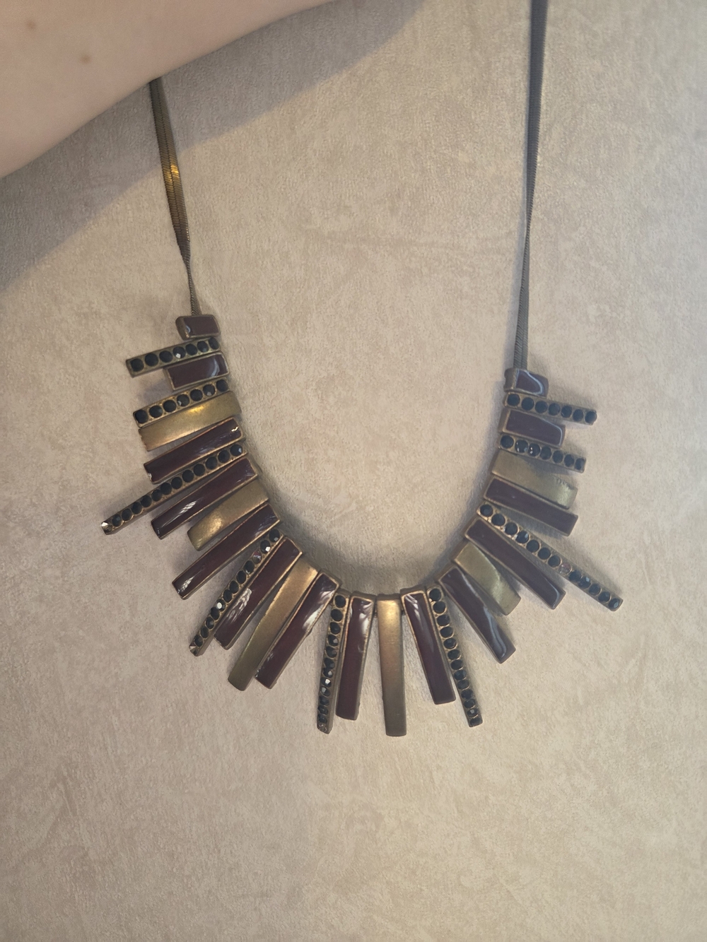 Sonoma Metallic Gold and Burgundy Bar Bib Necklace